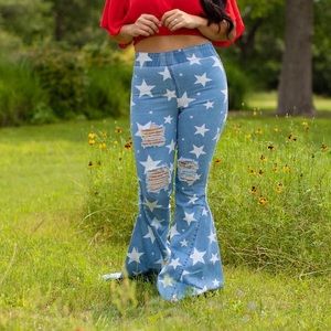 Blue Denim Distressed Star Jeans